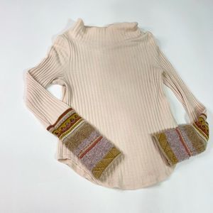 Free People Sweater Women's Large Mixed-Up Cowl Neck Cuff Thermal Crochet Knit